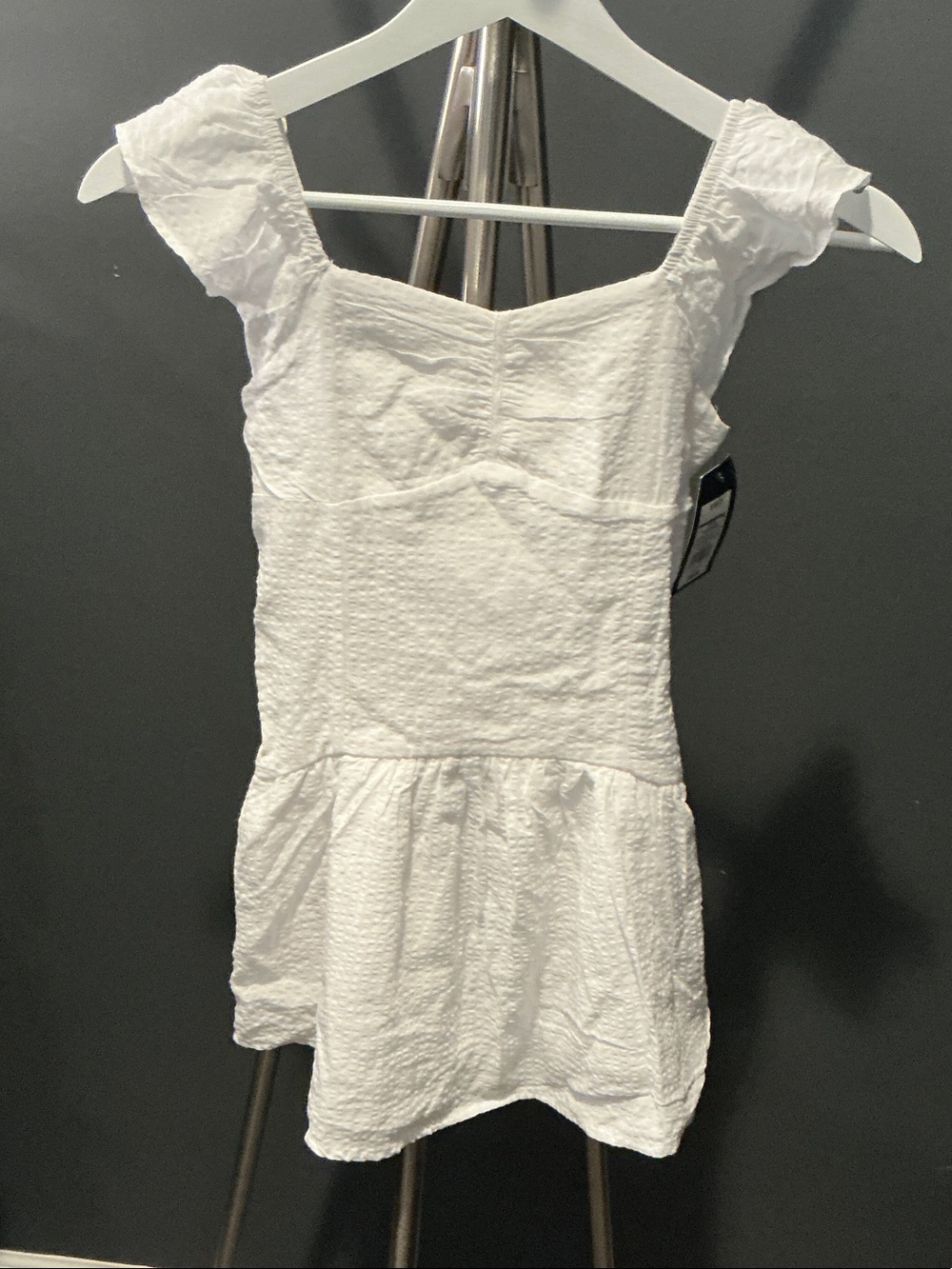 White Textured Square-Neck Peplum Dress